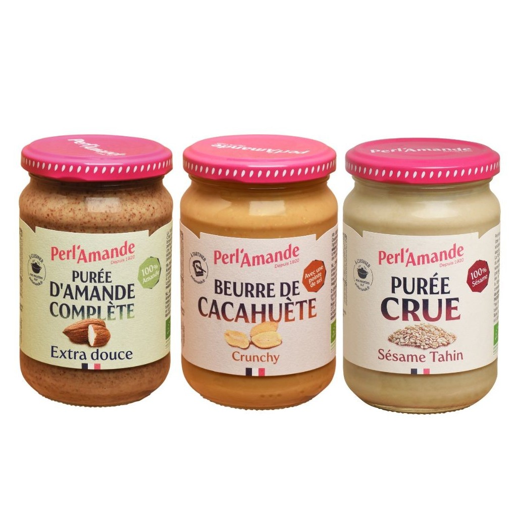 Lot de 3 purées (extra-douce, cacahuète, sésame tahin)