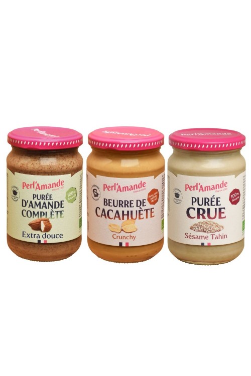 Lot de 3 purées (extra-douce, cacahuète, sésame tahin)