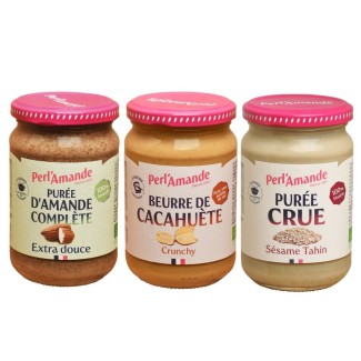 Lot de 3 purées (extra-douce, cacahuète, sésame tahin)