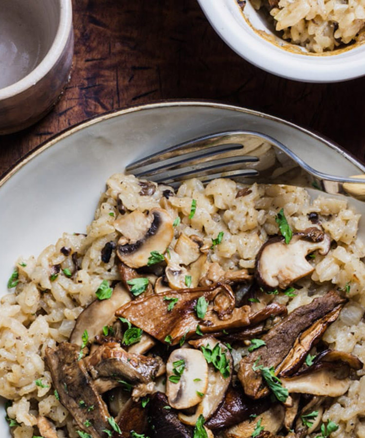 Risotto aux champignons / Purée d’amande blanche
