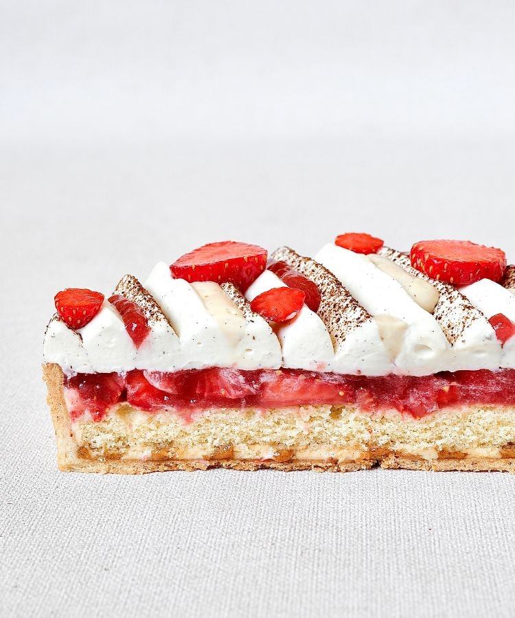 Tarte fraise vanille praliné